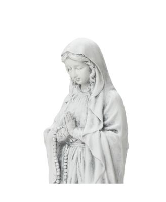 29.3" Praying Mary Statue with Rosary Beads, White Outdoor Religious Decor