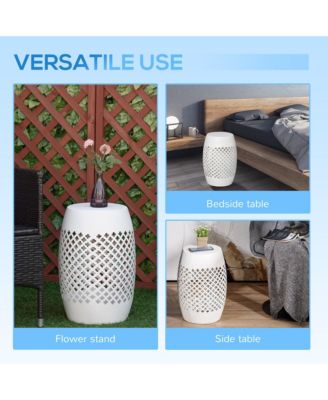 12.5" Steel Patio End Table, Round Hollow Drum Side Table, Accent Table for Indoor & Outdoor, White