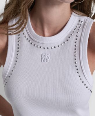 Women's Crewneck Tank Top With Dome Studs