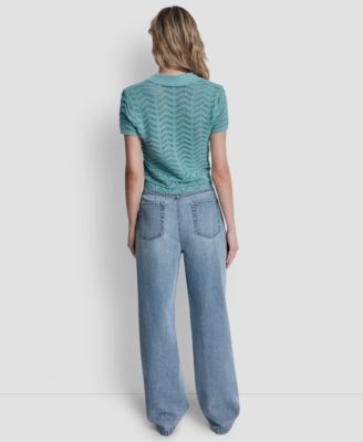 Women's Short-Sleeve V-Neck Polo Cropped Sweater