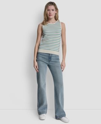 Women's Sleeveless Crew Neck Striped Sweater