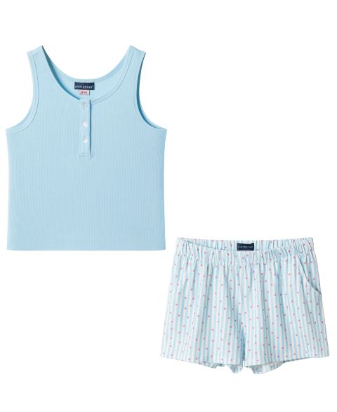 Andy & Evan Girls' 6-16 Henley Tank & Short, 2-Piece Pajama Set, цвет: Светлый синий
