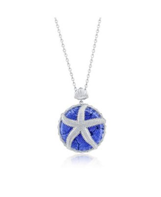 Sterling Silver Floral Venetian Murano Glass Starfish Necklace - Blue 187$