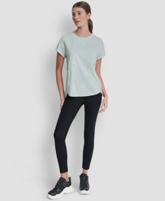 Women's Embroidered Crewneck Logo Roll-Sleeve Top