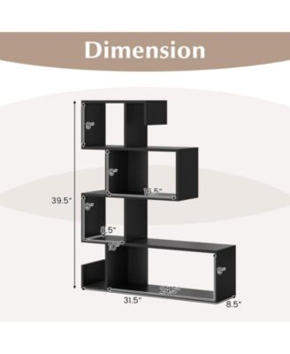 5-Tier S-Shaped Bookshelf Geometric Z-Shelf Bookcase with Open Cubes