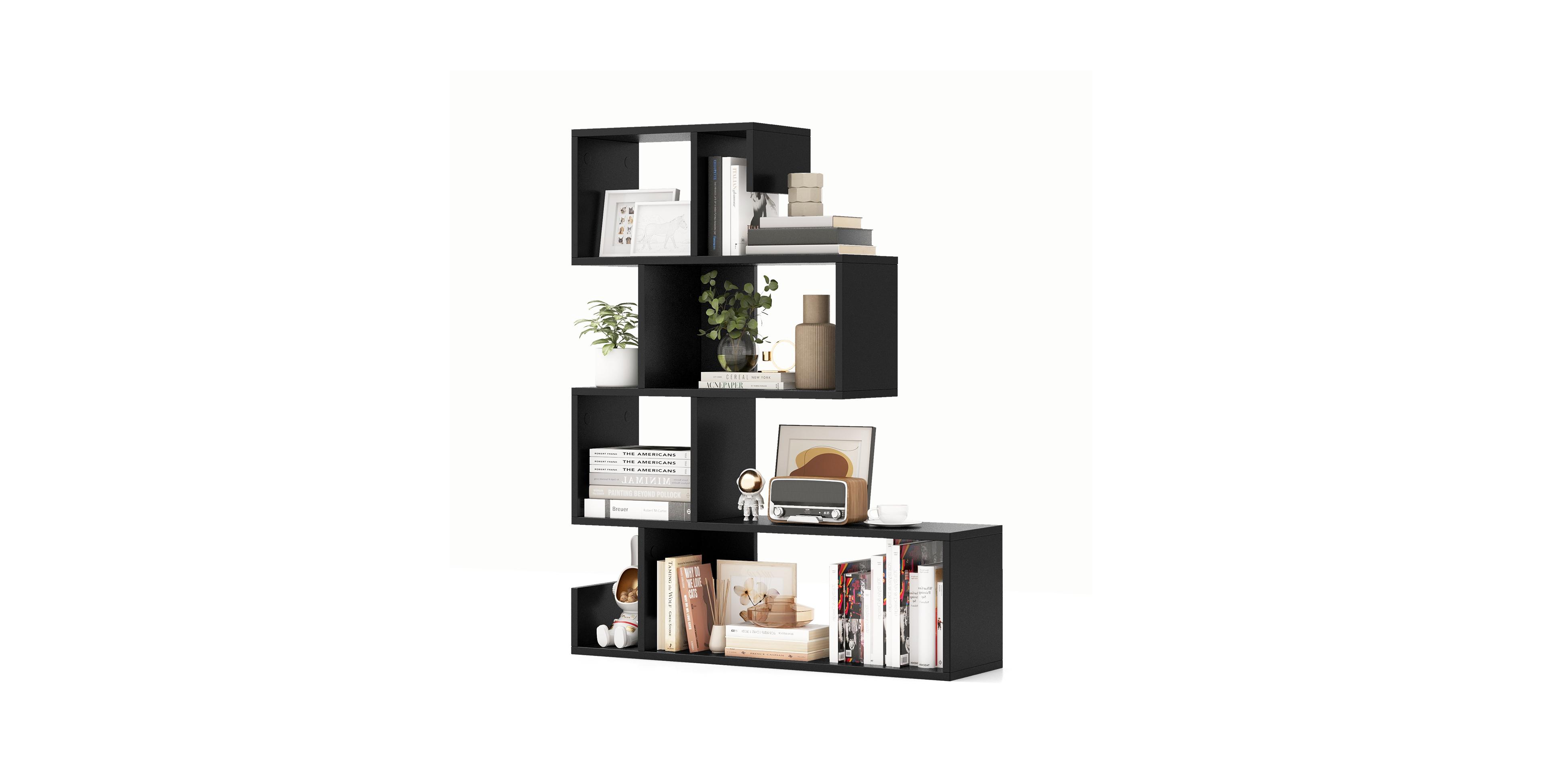 Sugift 5-Tier S-Shaped Bookshelf Geometric Z-Shelf Bookcase with Open Cubes