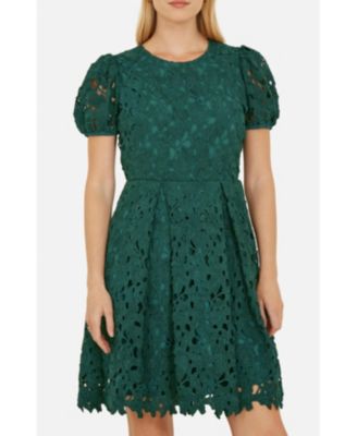 Women's Lace Puff Sleeve Fit Flare Mini Dress