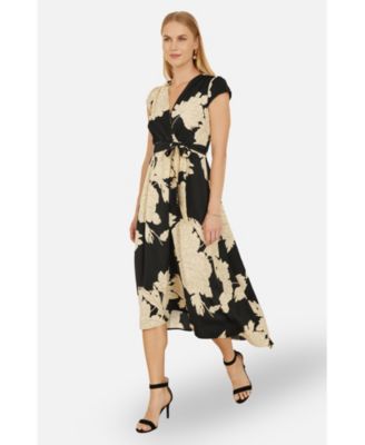 Women's Blossom Print Dipped Hem Wrap Midi Dress