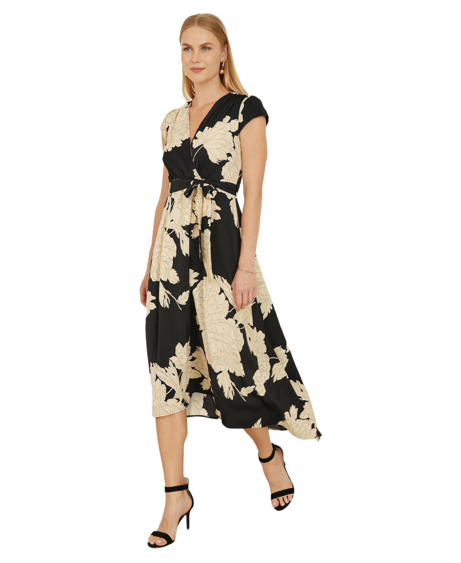 Women's Blossom Print Dipped Hem Wrap Midi Dress