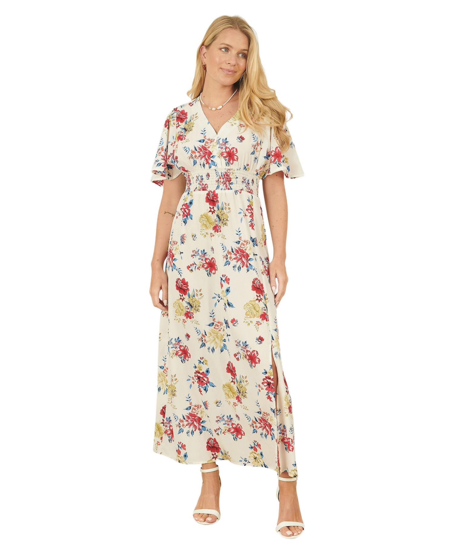Women's Ruched Waist V-Neck Midi Dress
