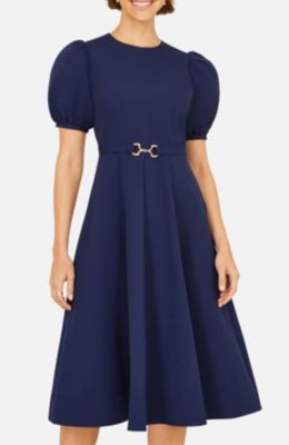 Women's Buckle Detail Short Sleeve Skater Dress