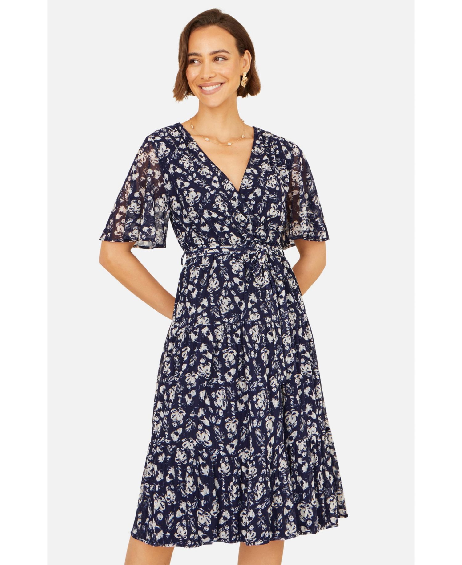 Women's Floral Mesh Wrap Dress