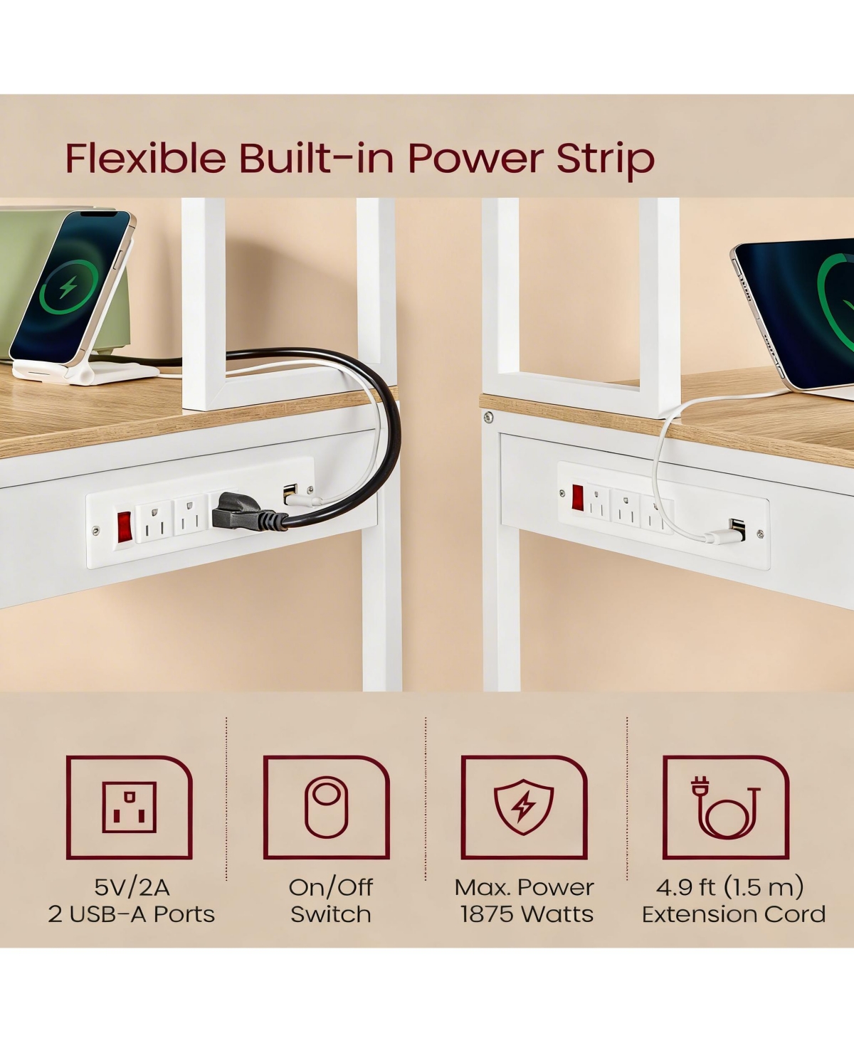 Yigii Coffee Bar with Led Lights, Power Strip, Adjustable Shelves, 8 Hooks