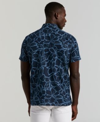Men's Floral Print Short Sleeve Linen Blend Shirt 