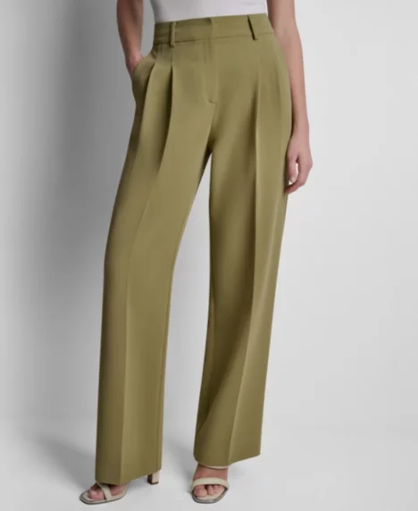 Petite Textured Mid-Rise Trousers - Sage