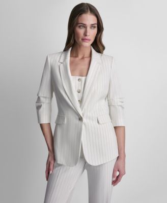 Women's Pinstripe One-Button Notch Collar Jacket