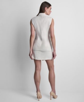 Women's Sleeveless Basketweave Button-Front Vest 