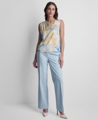 Women's Printed Asymmetric Neck Sleeveless Top