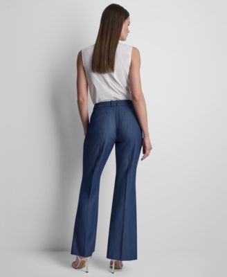 Women's Denim Pintuck Flared Trousers