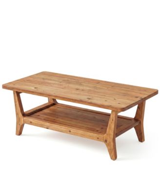 Solid Wood Coffee Table, 47-Inch Living Room Center Table with Shelf, 2-Tier, Smooth Corners, Child-Friendly, Easy Assembly