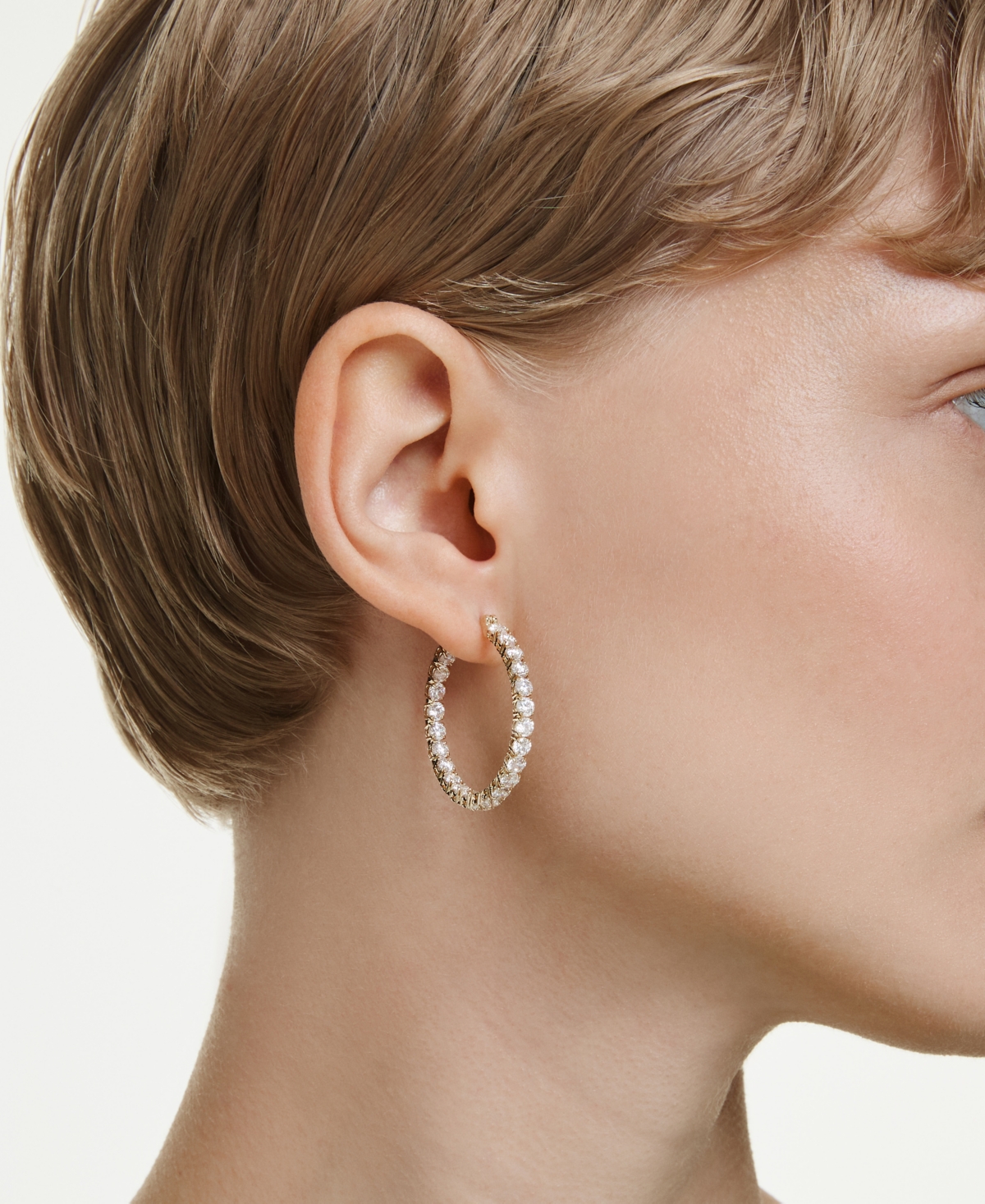 Swarovski Gold-Tone Plated Matrix Hoop Earrings