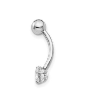 Solid 10k Yellow or White Gold 14g 5mm Round Cubic Zirconia Belly Ring Dangle