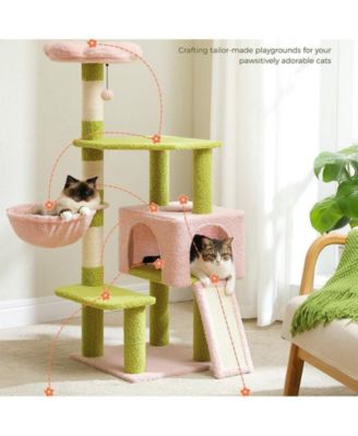 47.2" Cat Tree with Sisal-Covered Scratching Posts, Multi-Level Climbing Tower for Indoor Cats