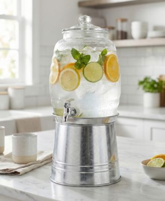 Oak Grove 2.5 Gallon Dispenser with Glass Lid and Galvanized Base