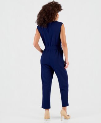 Petite Belted V-Neck Jumpsuit