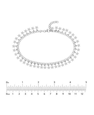 925 Sterling Silver 10 Inch Rhodium Plated Round Link With Hanging Stars Adjustable Anklet Anklet