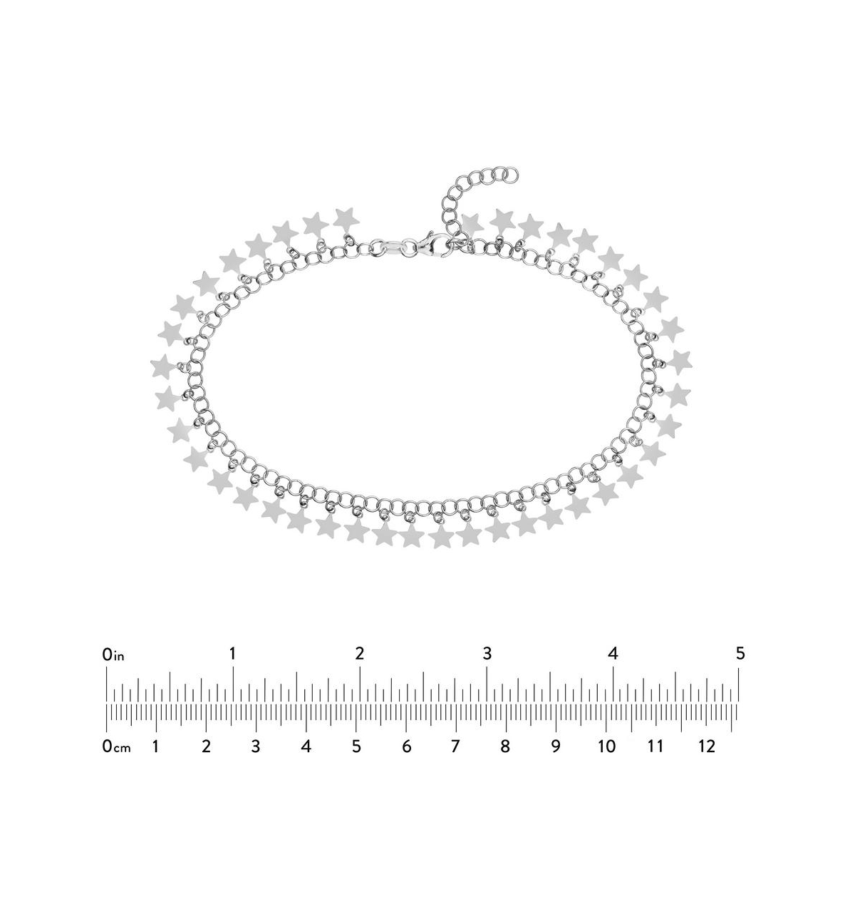 Curata Jewelry 925 Sterling Silver 10 Inch Rhodium Plated Round Link With Hanging Stars Adjustable Anklet Anklet