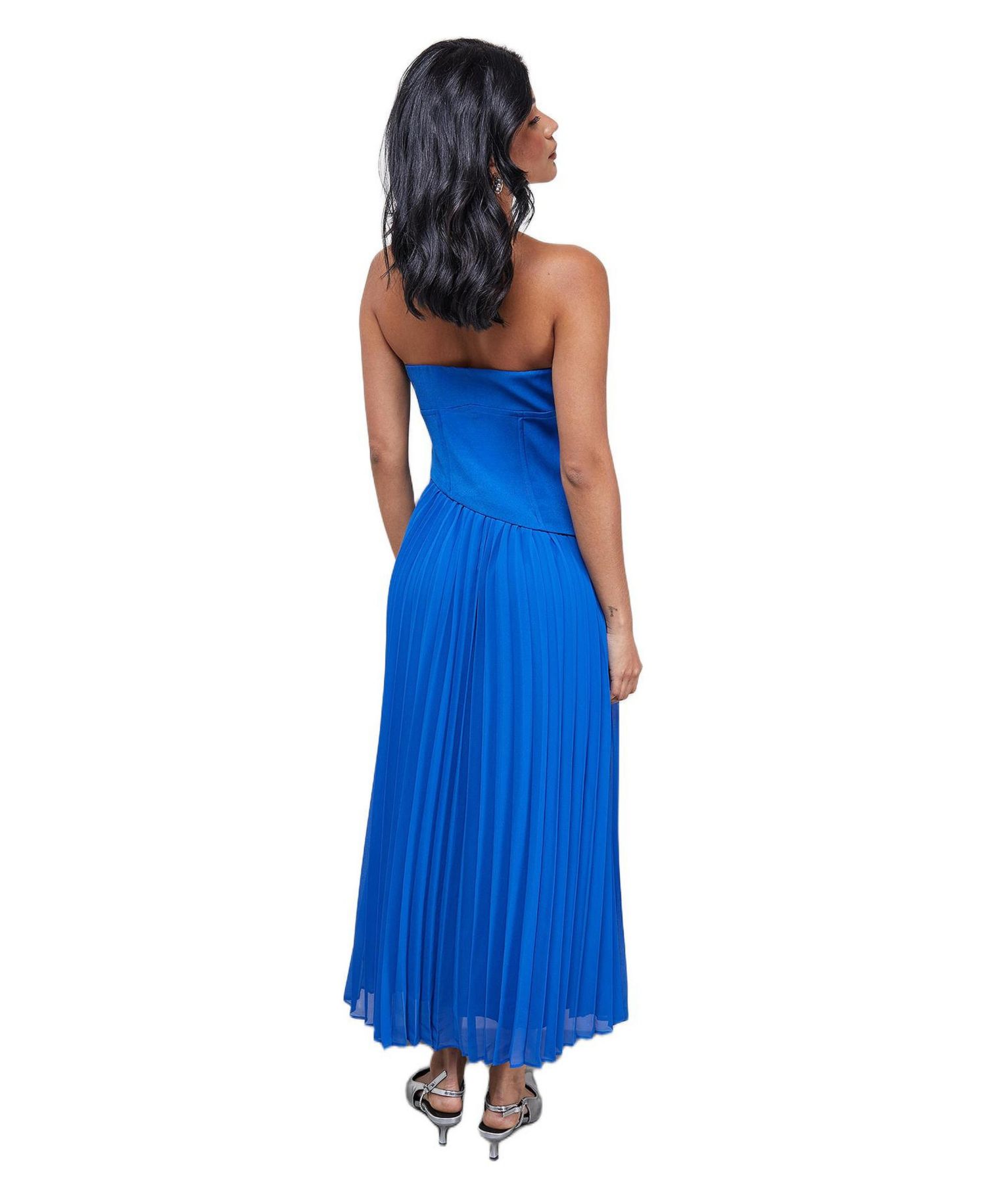 Women's Bandeau Bodice Pleated Midi Dress