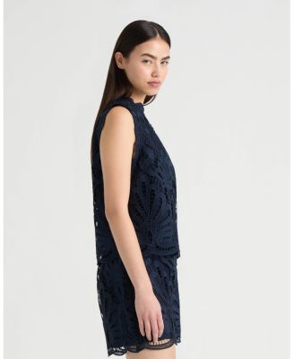 Women's Sleeveless Mock Neck Lace Top