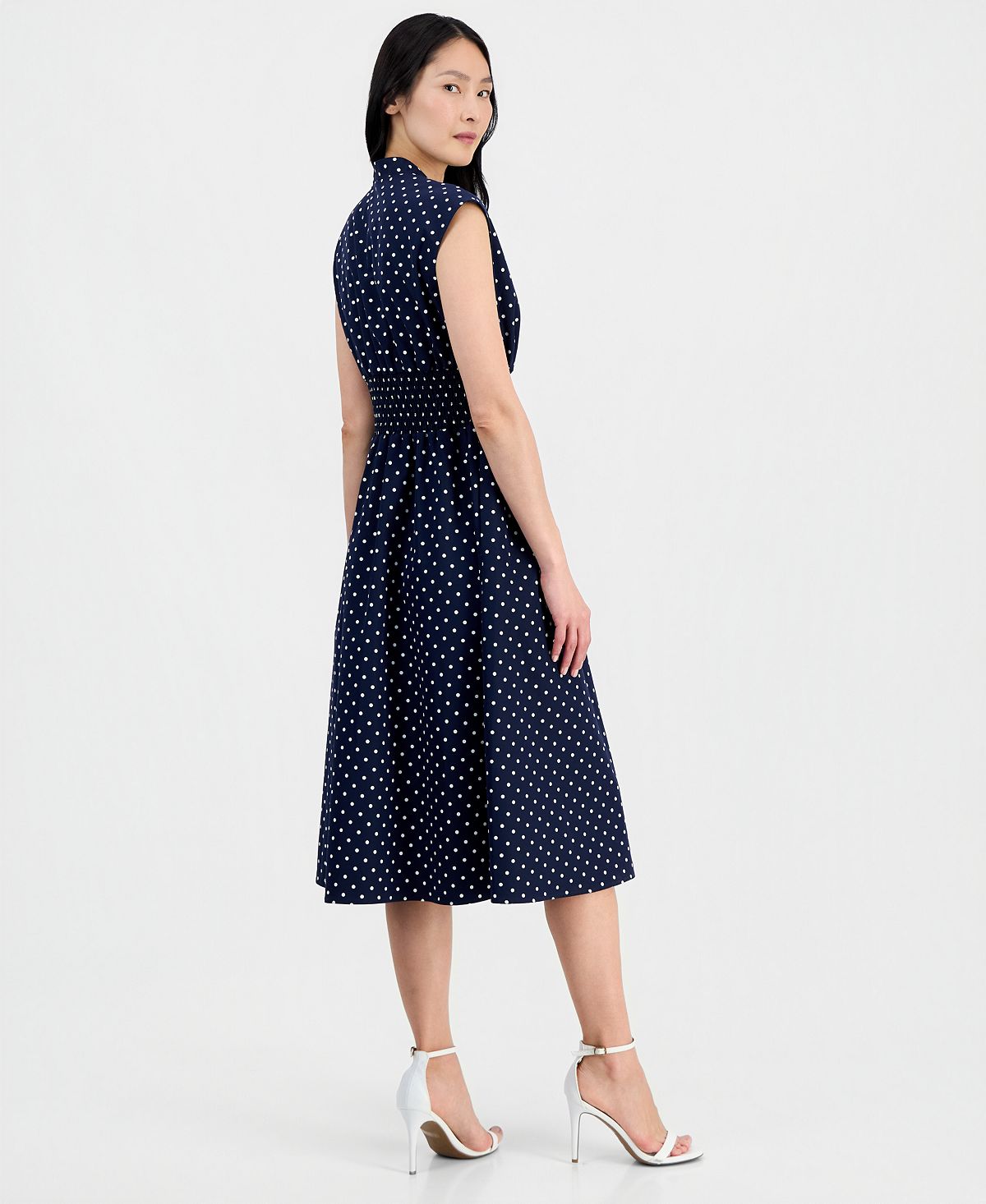 Sandra Darren Petite V-Neck Zip-Front Cotton Midi Dress view 5 — MAYCSS fashion products