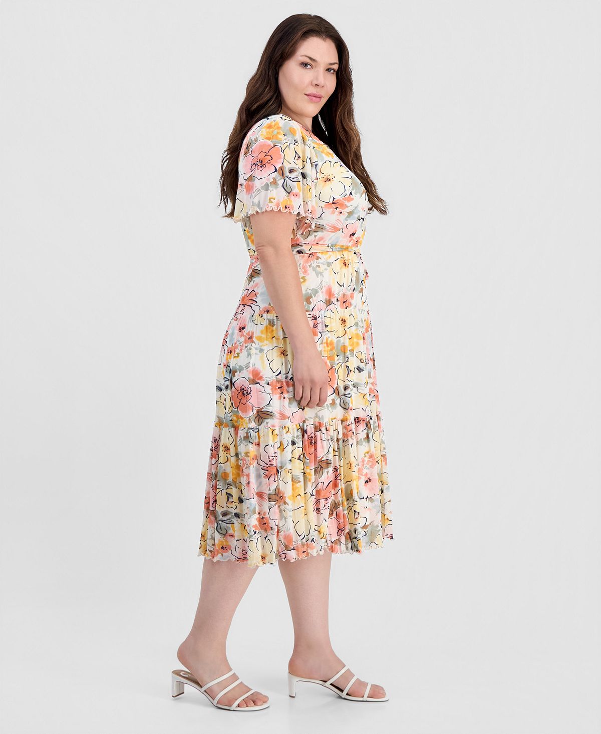 Sandra Darren Plus Size Tiered Flutter-Sleeve Dress view 3 — MAYCSS fashion products