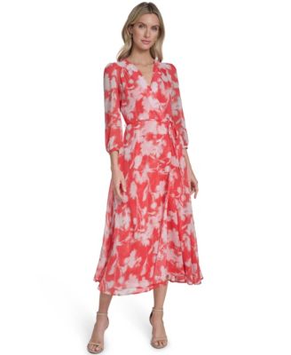 Women's 3/4-Sleeve V-Neck Midi Dress