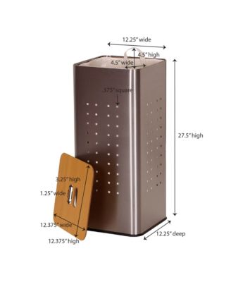 Square Metal Hamper with Engineered Wooden Lid, Stainless Steel