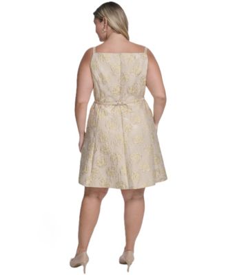 Plus Size Brocade Square Neck Sleeveless Dress