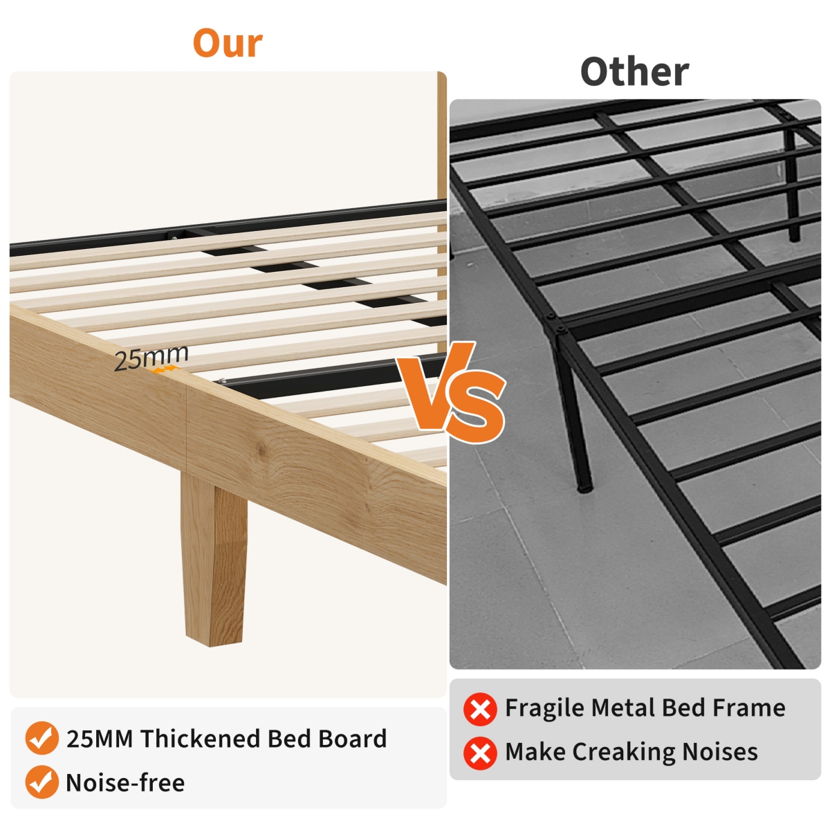 Gaomon Boho Bed Frame, Rattan Headboard Bed Frame With Led Lights, Noise-Free Platform Light Wood Bed Frame