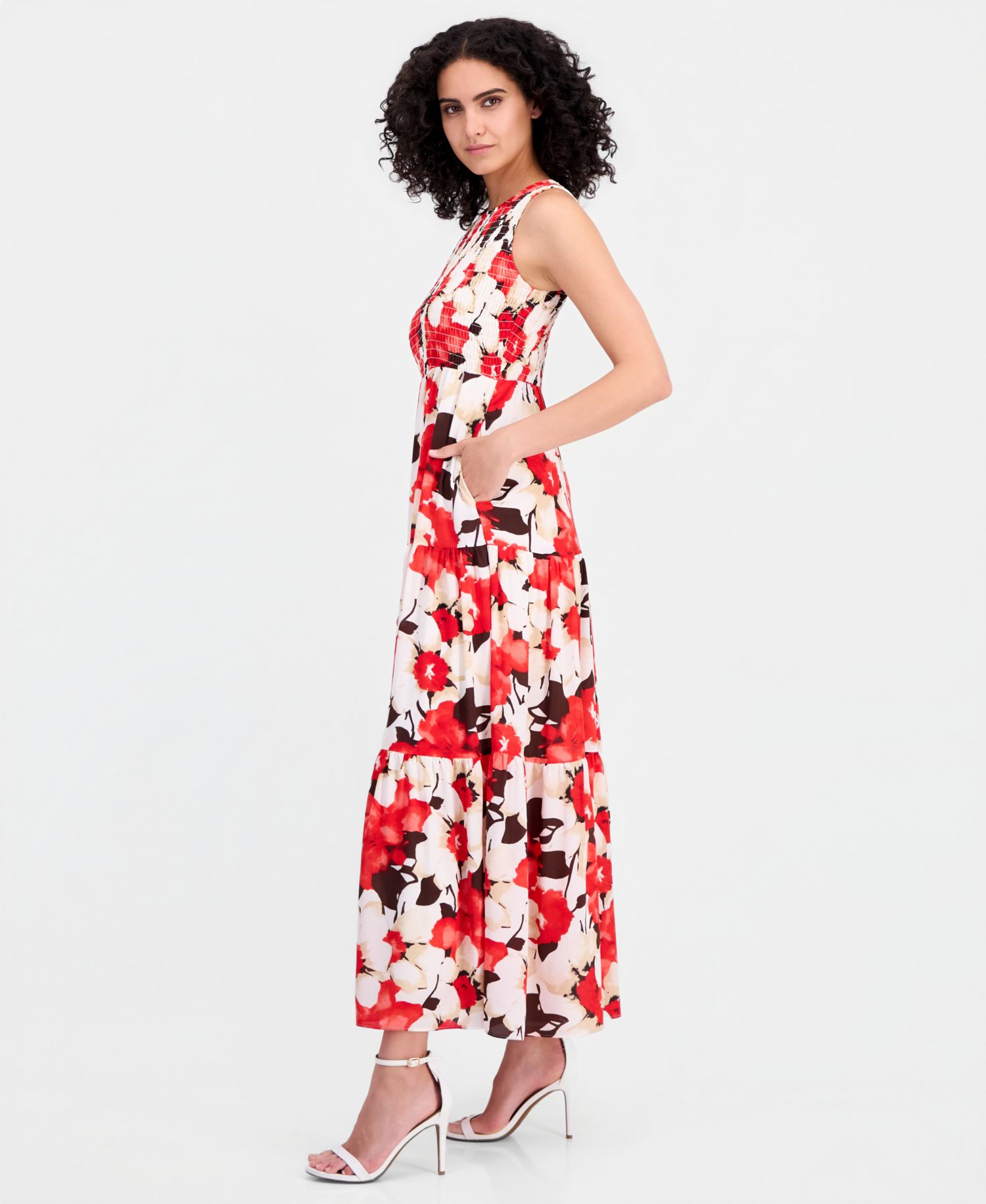Petite Smocked-Bodice Tiered Maxi Dress
