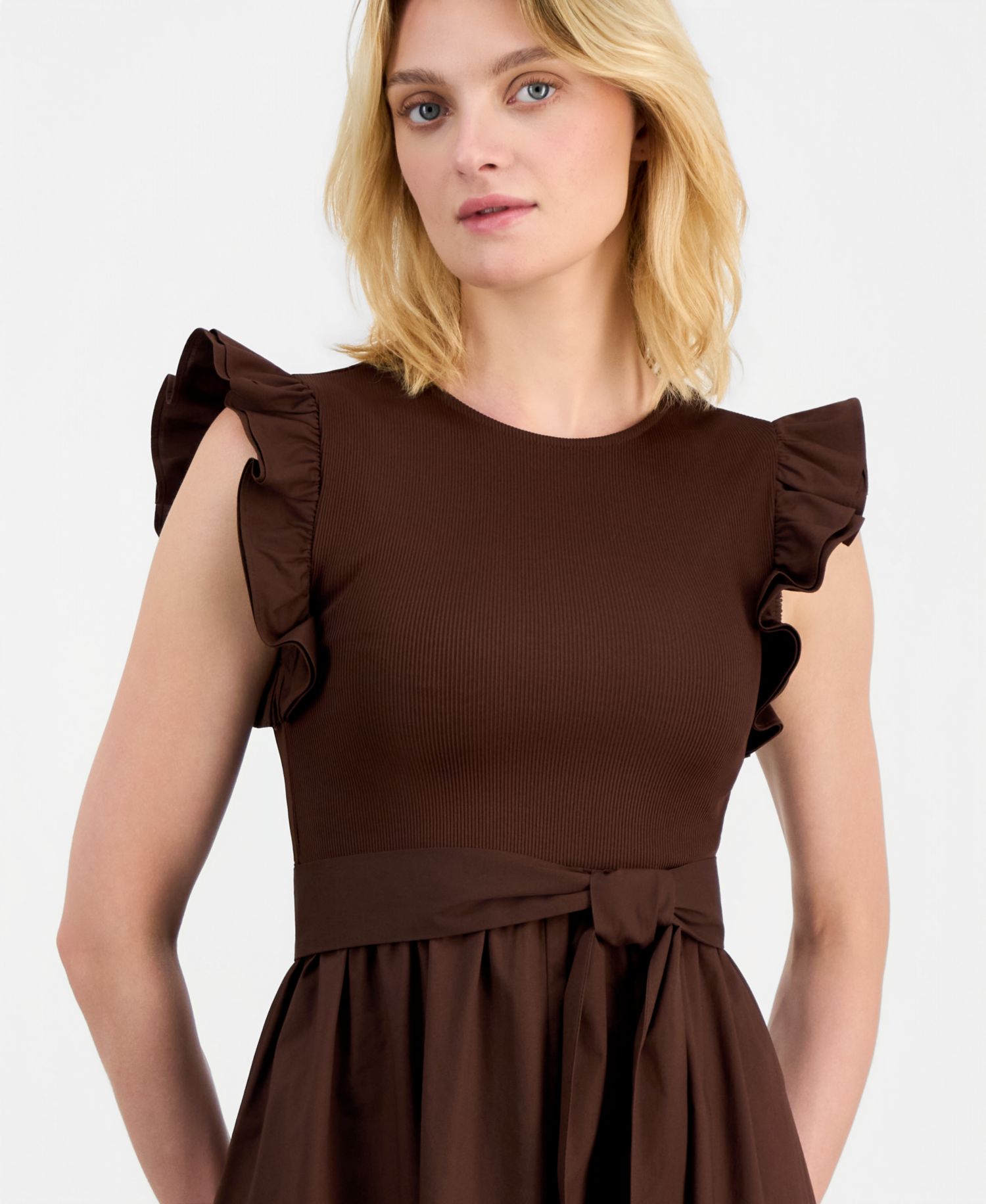 Women's Mixed Knit Woven Midi Dress