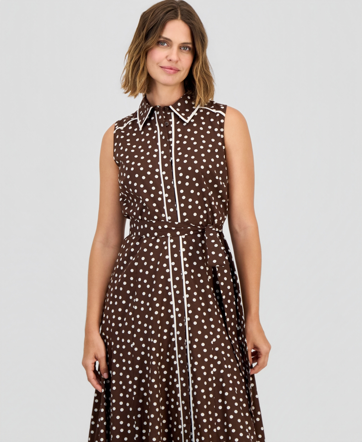 Anne Klein Petite Sleeveless Godet Shirt Dress