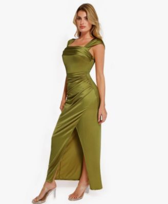 Women's Shapewear Off Shoulder Shine Ruched Sculpting Maxi Dress Wedding