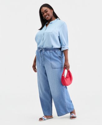 Trendy Plus Size Drawstring-Waist Wide-Leg Jeans