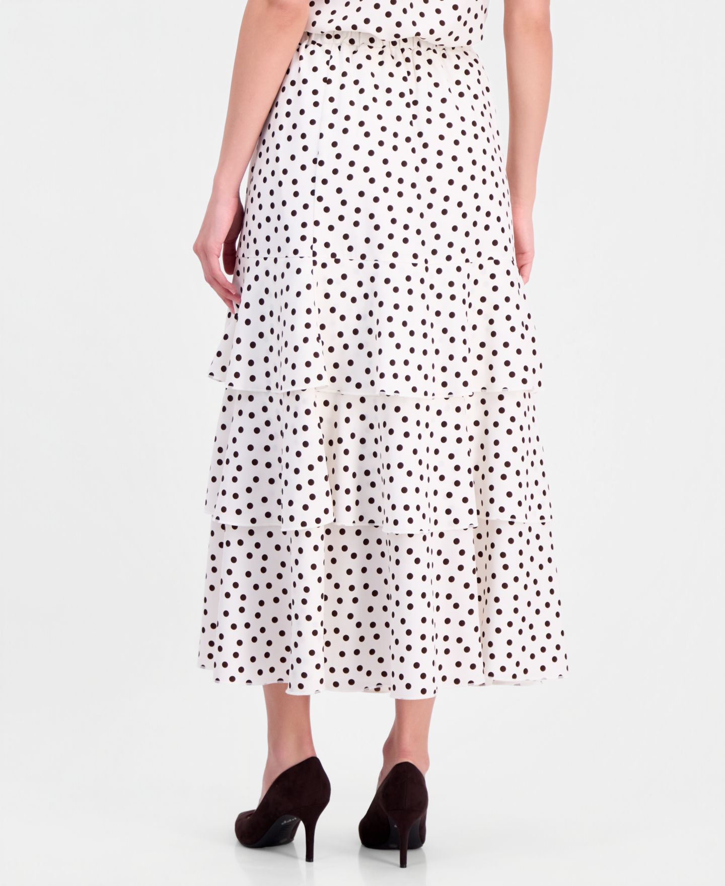 Женская юбка Anne Klein Polka-Dot Pull-On Tiered, цвет: Белый / Тёмный шоколадный — фото 4