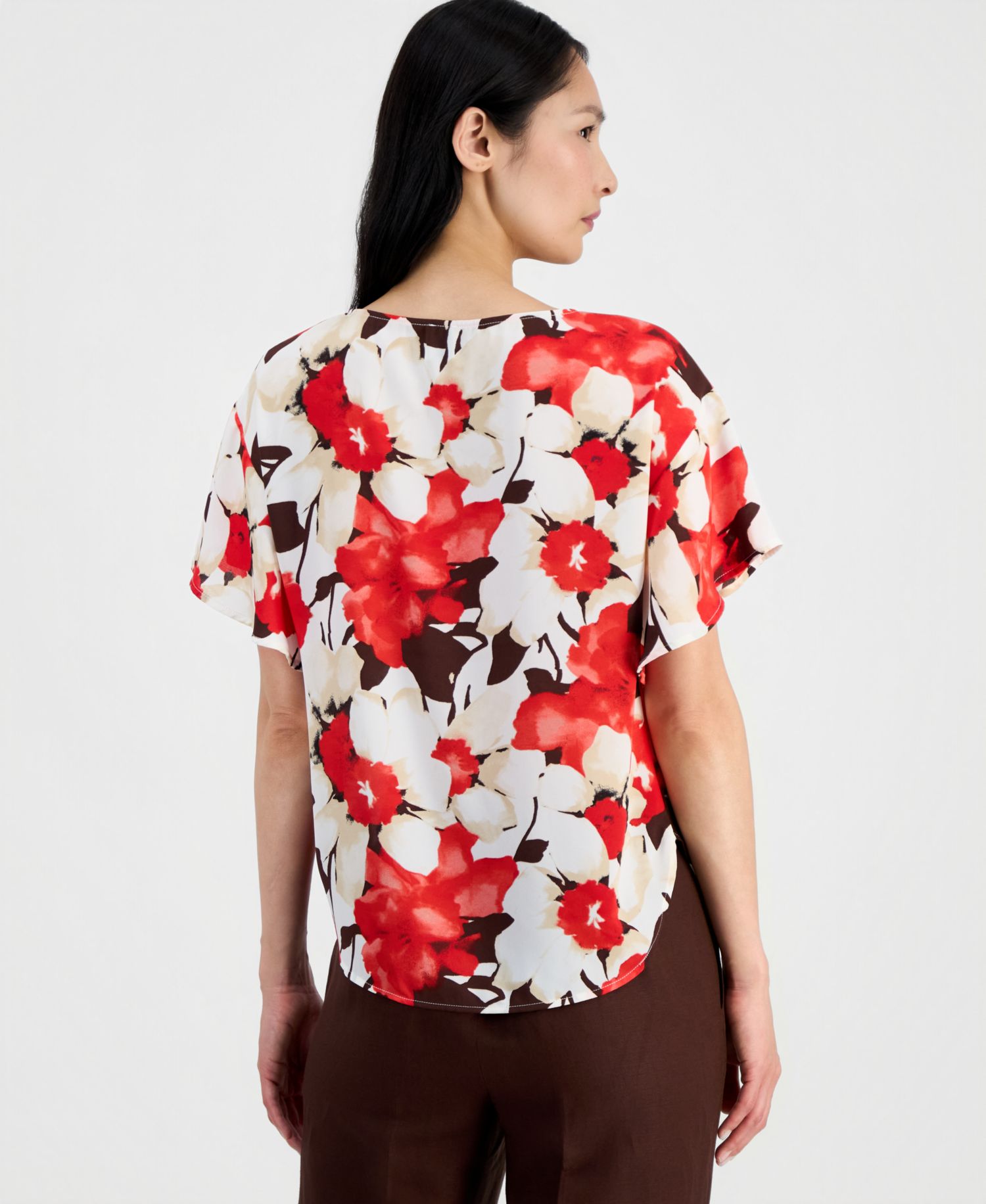 Women's Printed Flutter-Sleeve Top