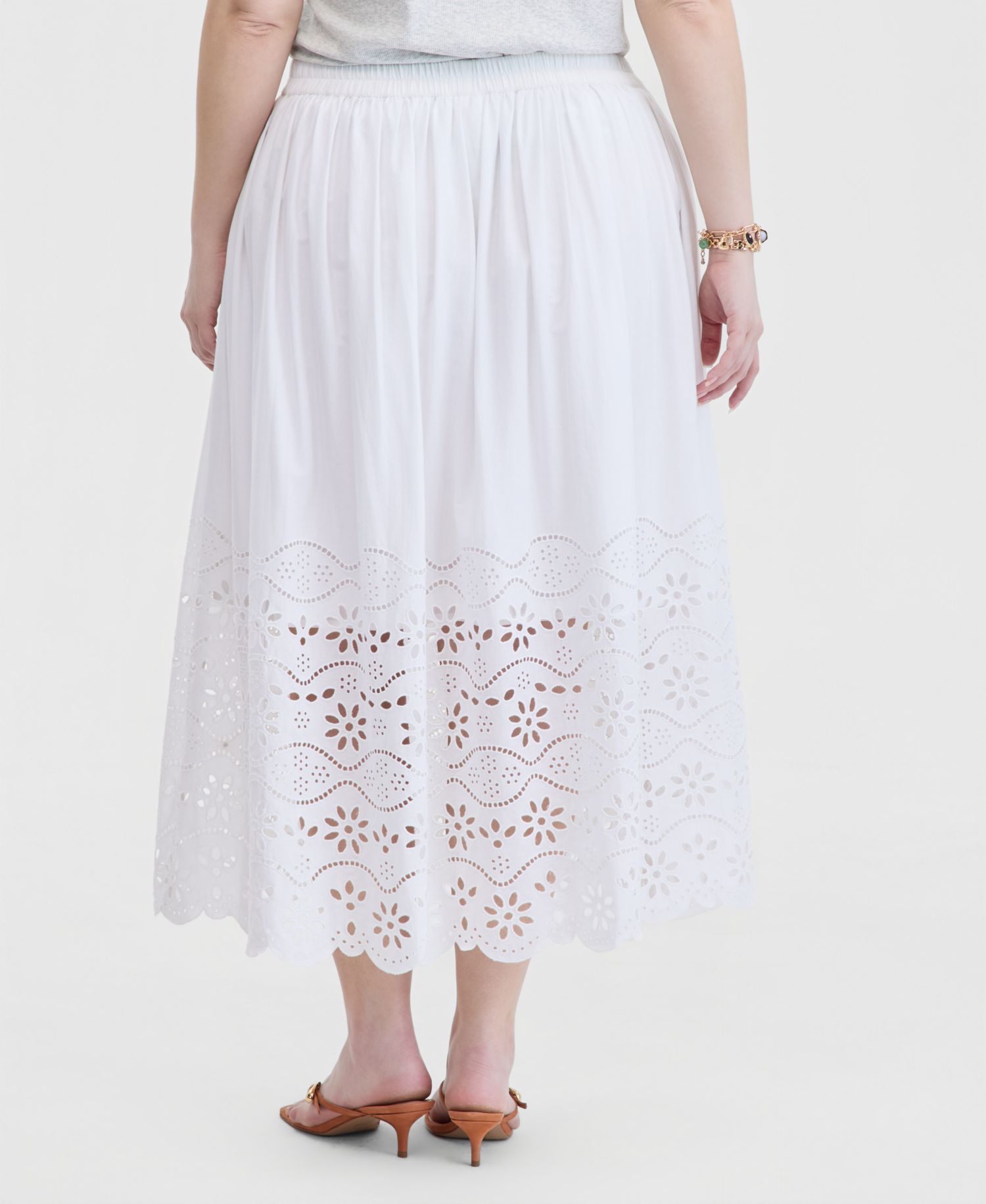 Trendy Plus Size Eyelet-Embroidered Midi Skirt