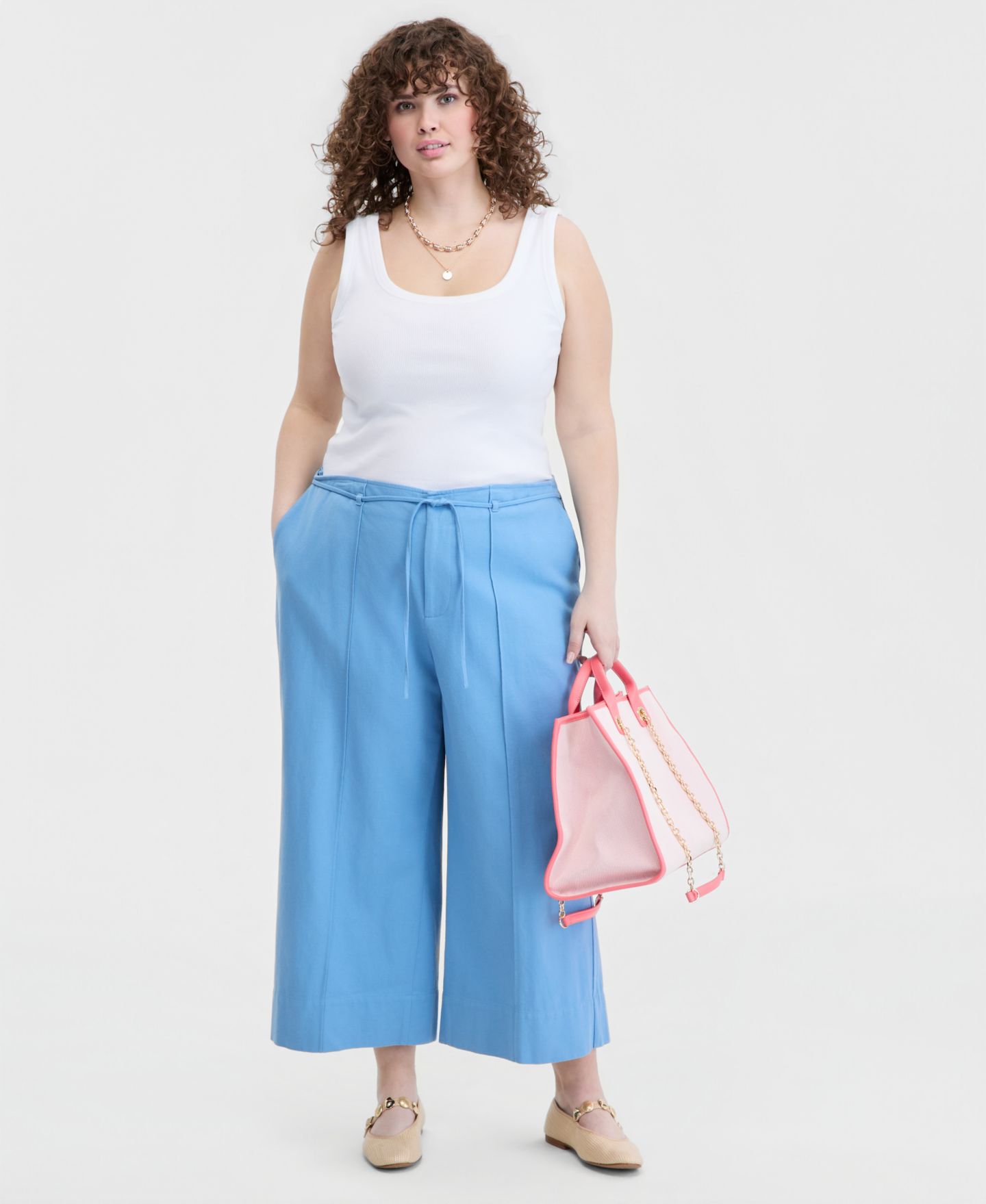 Женские брюки On 34th Trendy Plus Size Cropped Wide-Leg, цвет: Синий — фото 1