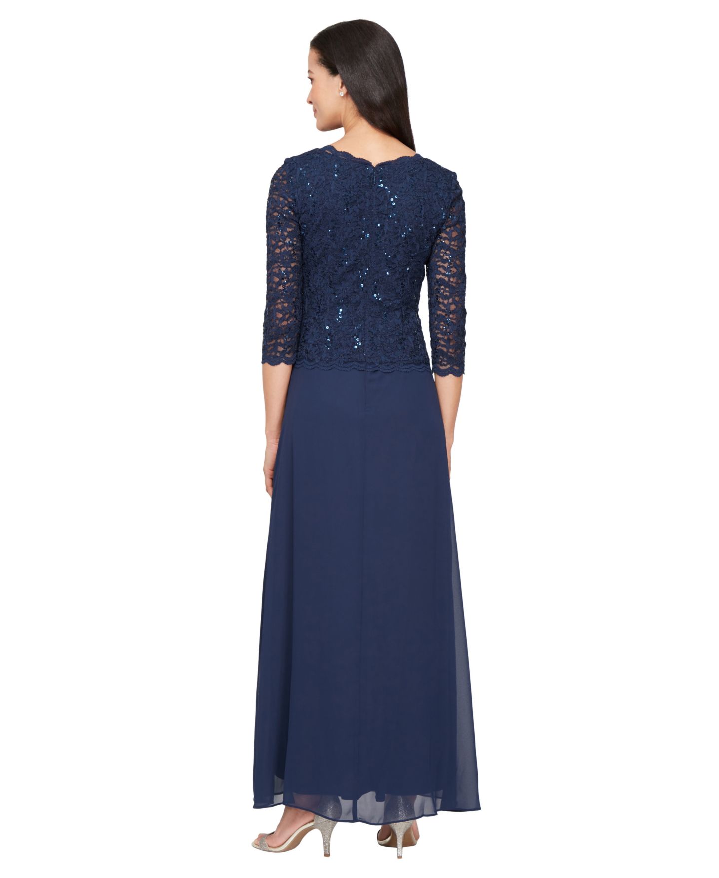 Женские платья Alex Evenings Petite Sequin Lace Gown, цвет: Тёмно-синий — фото 3
