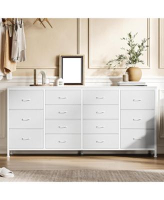 63" W Long Fabric Dresser TV Stand with 14 Drawers and Power Outlets, for 65–75 Inch TVs